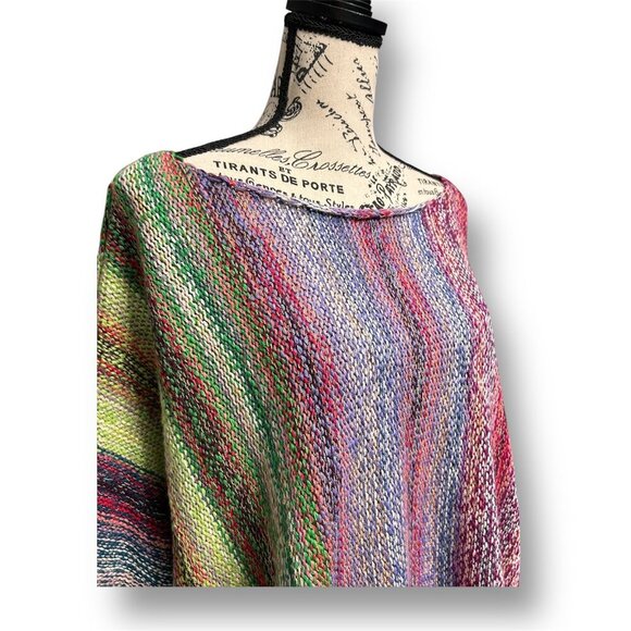 Free People L Radiate Pullover Sweater Rainbow Fringe Striped Boho Artsy NWT - Picture 8 of 11